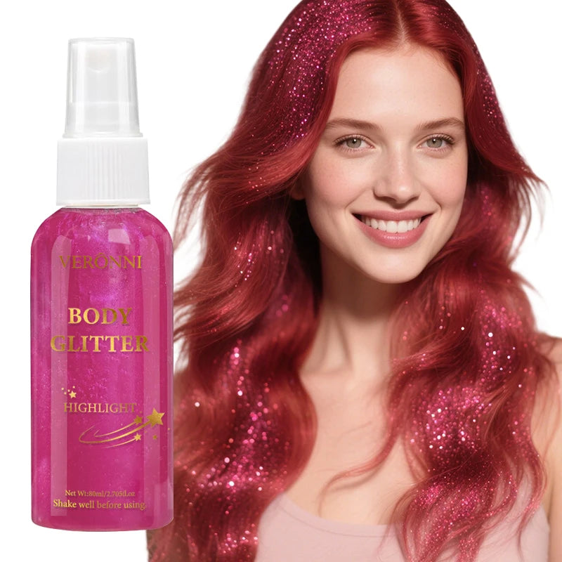 Glitter Hair Shimmer Spray,Multi-Purpose Body & Face Fine Mist Body Glow Body Highlighter Flakes Face,Body Hair Spray Makeup Zpaxo 04