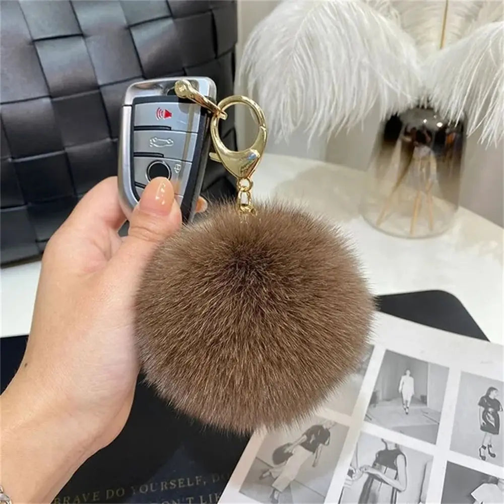 Fluffy Soft Pompom Ball Keychain Bag Ornament Hanging Decoration Fur Ball Keyring Backpack Bag Charm Fur Pendant Jewelry Gifts Zpaxo Coffee