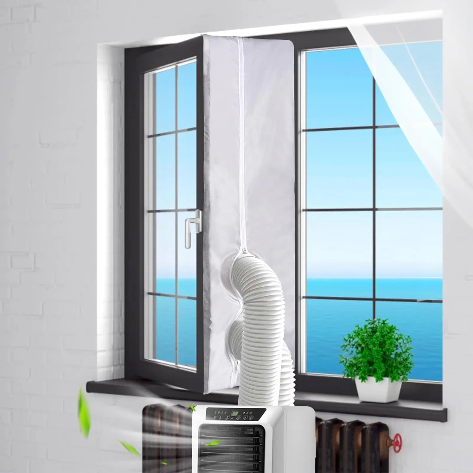 Double Hose Portable AC Window Vent Zipper Door Sealing Plate Dryer