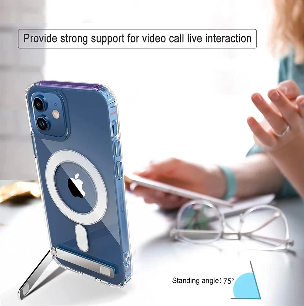 Clear Magnetic Phone Case Kickstand Iphone 17 Max Air 16 15 14 13 12