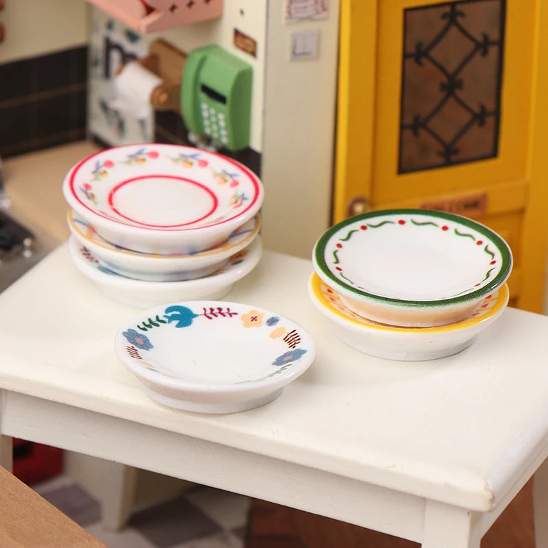 1 12 Dollhouse Miniature Plates 5 Pretend Play Kitchen Decorations Zpaxo
