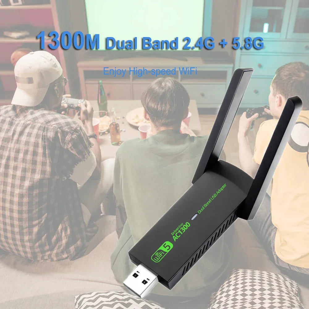 Dual Band 2.4G/5GHz USB Network Card USB 3.0 WiFi Adapter 1300Mbps High-Speed Wireless Receiver For Laptop PC Accessories Zpaxo