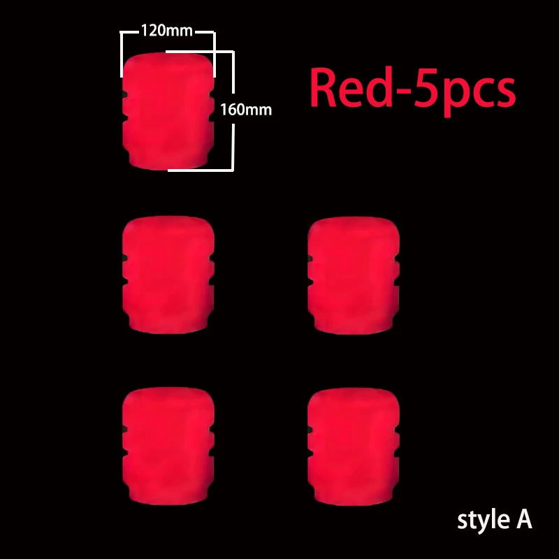5pcs Luminous Valve Cap Car/Motorcycle/Bike Tire Screw Cap Protective Cap Valve Port Cars Tire decoration Parts Glow In Dark Zpaxo A RED