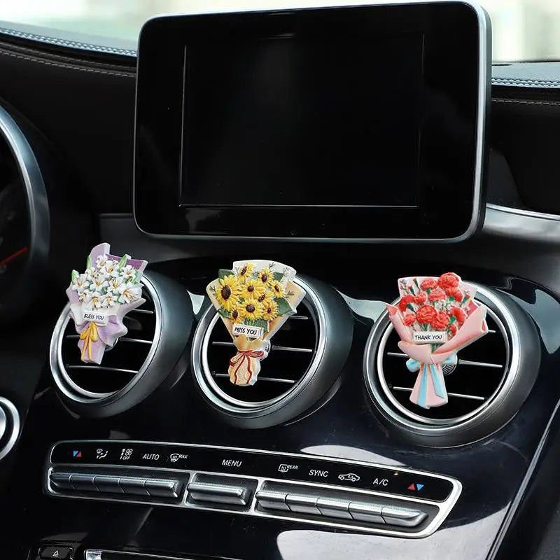 Sunflower Rose Bouquet Car Vent Air Freshener Clip