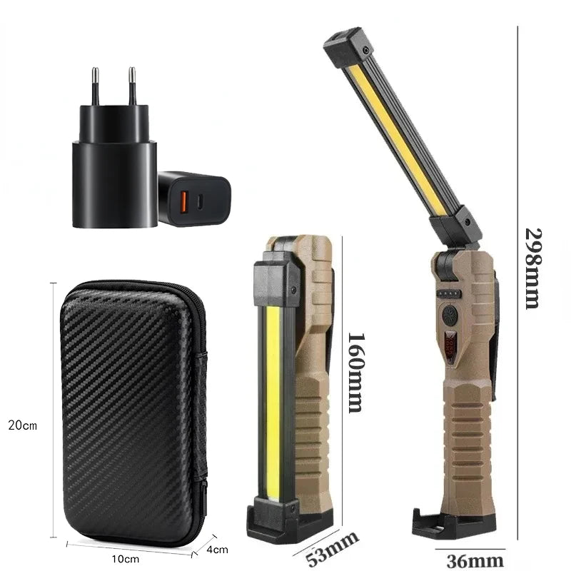 COB LED Work Light Flashlight – 7 Modes, Magnetic, USB Rechargeable