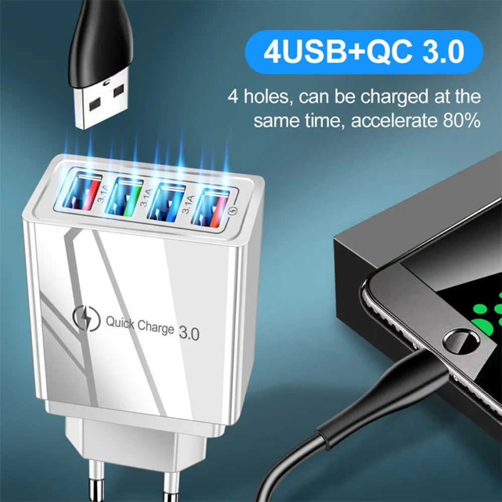 EU/US Plug USB Charger 3A Multi Port 4 USB Quick Charge 3.0 Portabler Travel Wall Charger Adapter Fast Charge For iPhone Xiaomi Zpaxo