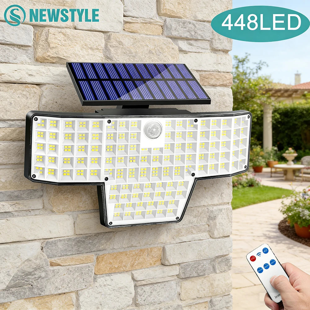 1/2 Packs 448 LED Solar Powered Security Lights Motion Sensor 3 Modes IP65 Waterproof Outdoor Wall Flood Lights for Garden Yard Zpaxo