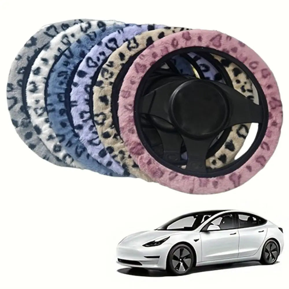 Warm&cozy Steering Wheel Cover Leopard Heart Print Soft Car Steer Zpaxo
