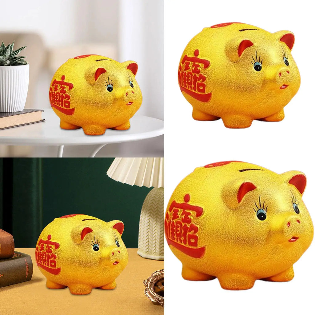 Ceramic Golden Pig Figurine Piggy Bank Table Ornament Adorable Money Zpaxo