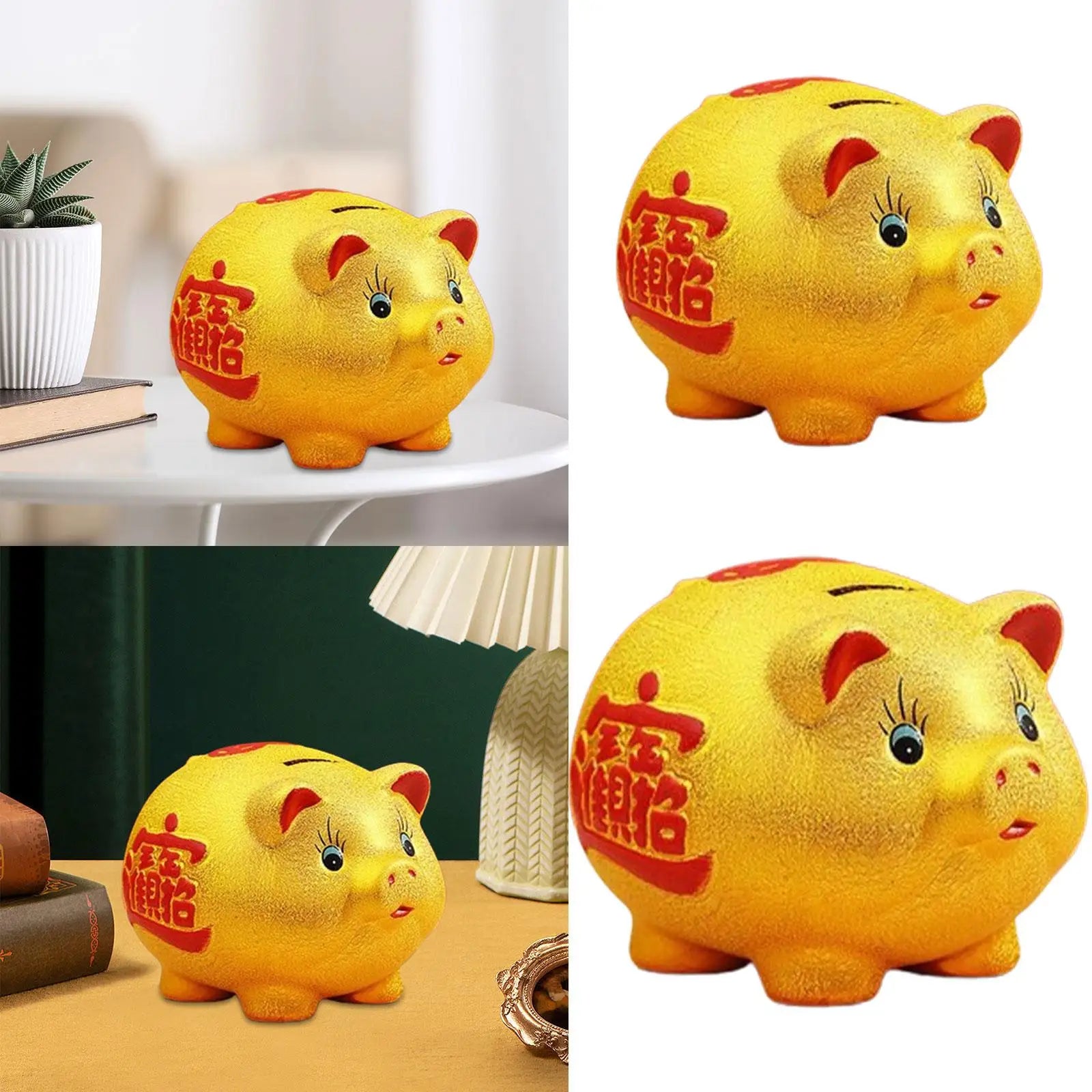 Ceramic Golden Pig Figurine Piggy Bank Table Ornament Adorable Money Zpaxo