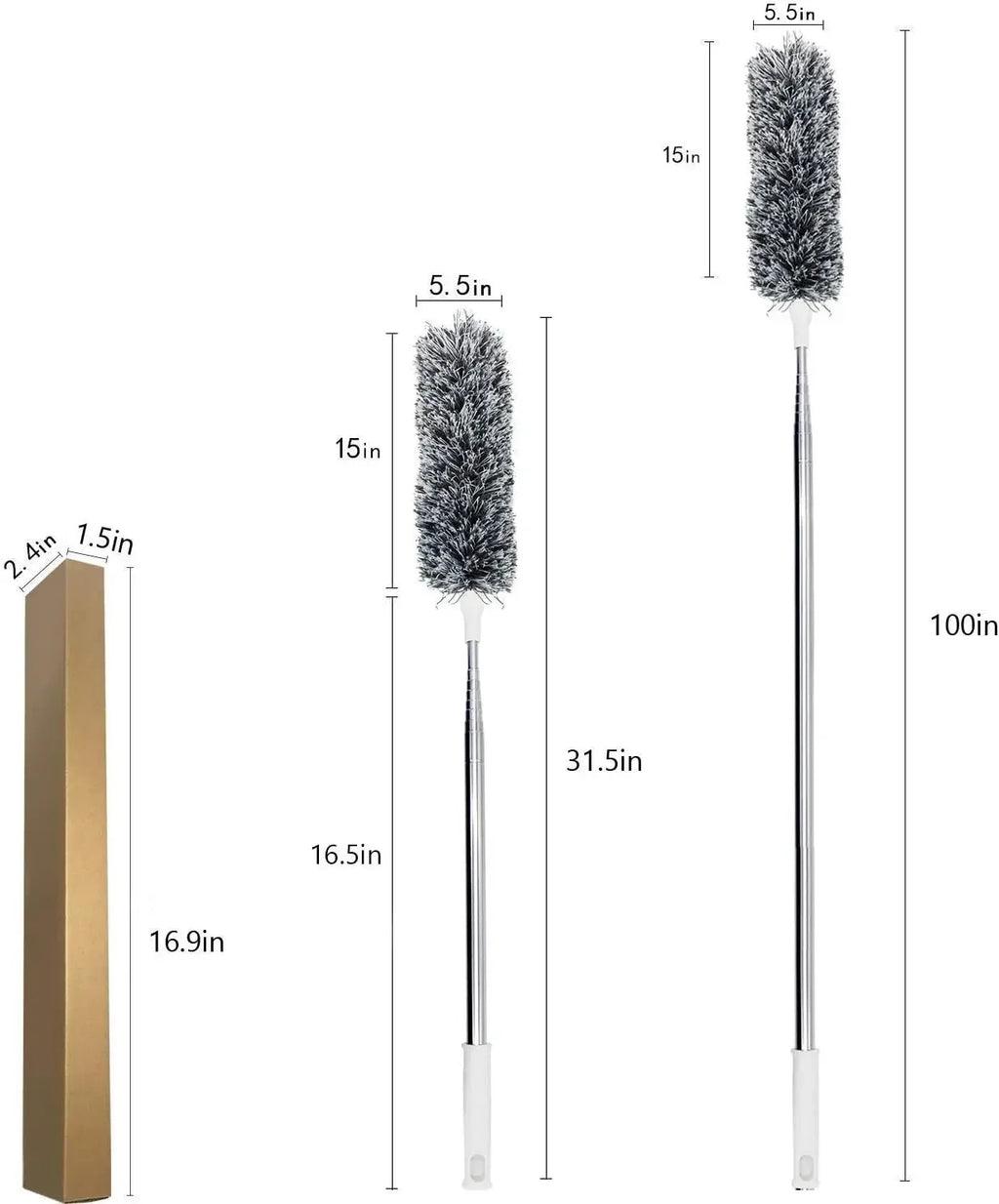 Retractable Microfiber Gap Dust Cleaner Extension Pole Reusable