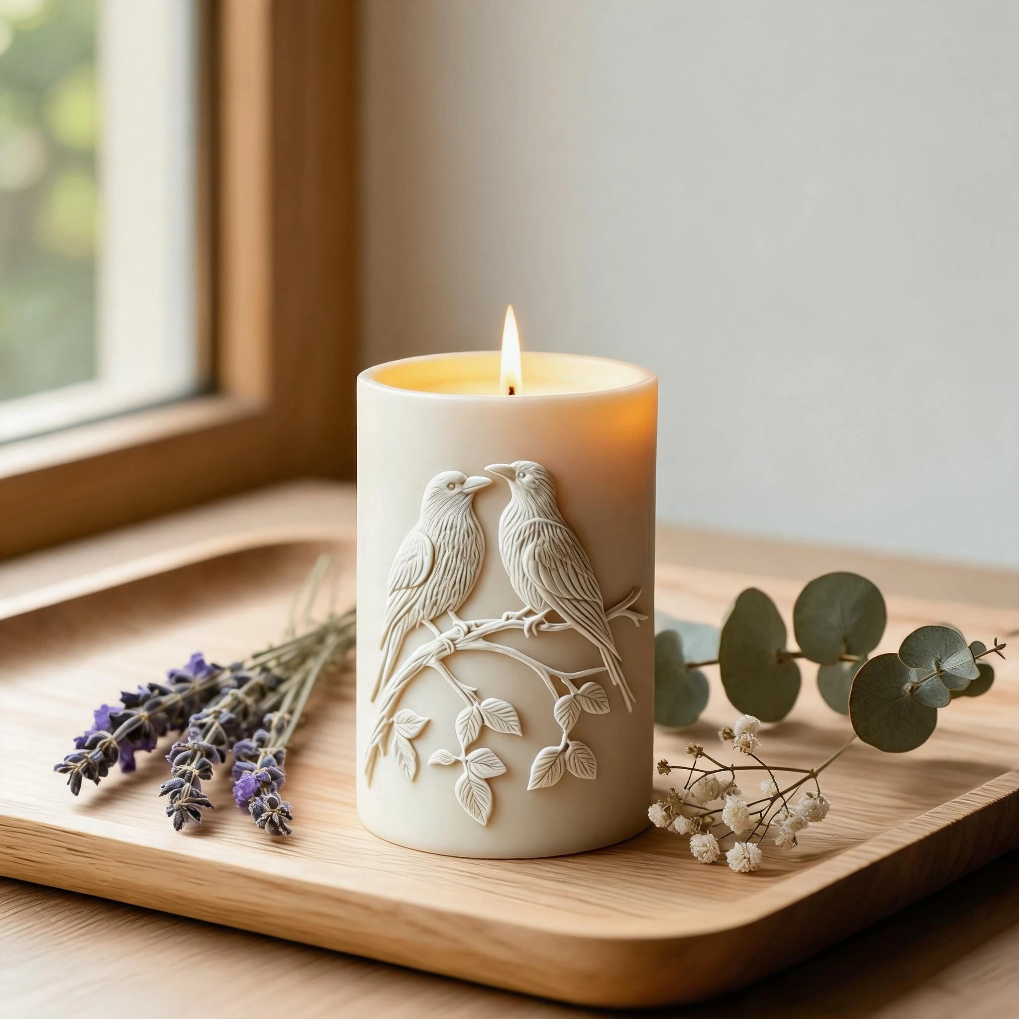 3D Birds on Branch Cylindrical Silicone Candle Mold – DIY Craft