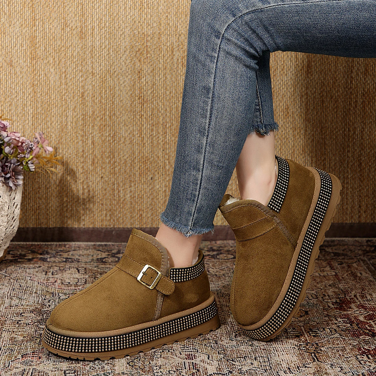 2025 New Women Snow Boots Rubber Sole Casual Solid Color Ankle Boots Women Thickened Fluff Round Toe Platform Shoes for Women Zpaxo