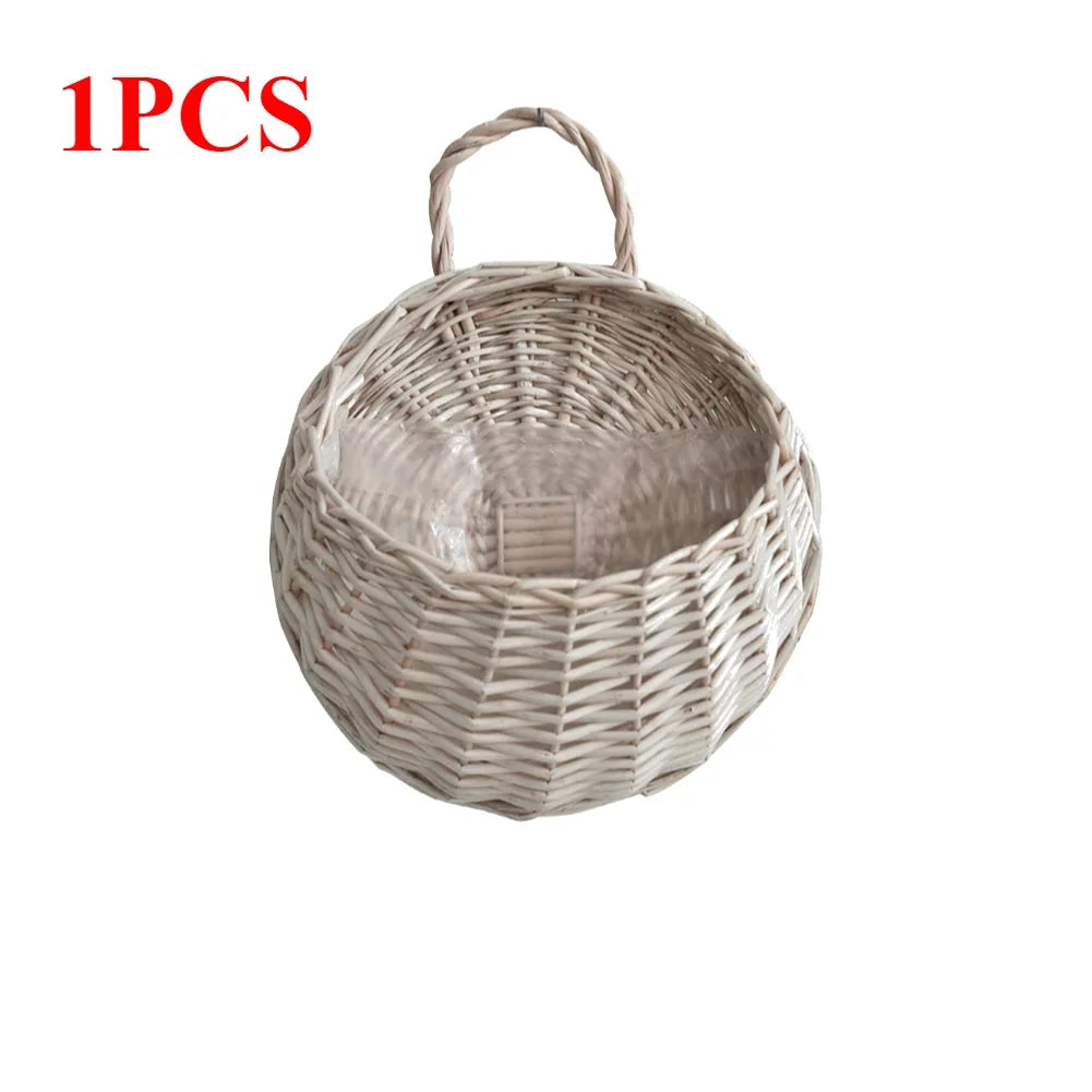 1/2pcs Handmade Woven Flower Basket Wall Hanging Wicker Rattan Garden Flower Pot Plant Basket Flower Vase Garden Balcony Decor Zpaxo 1PC C