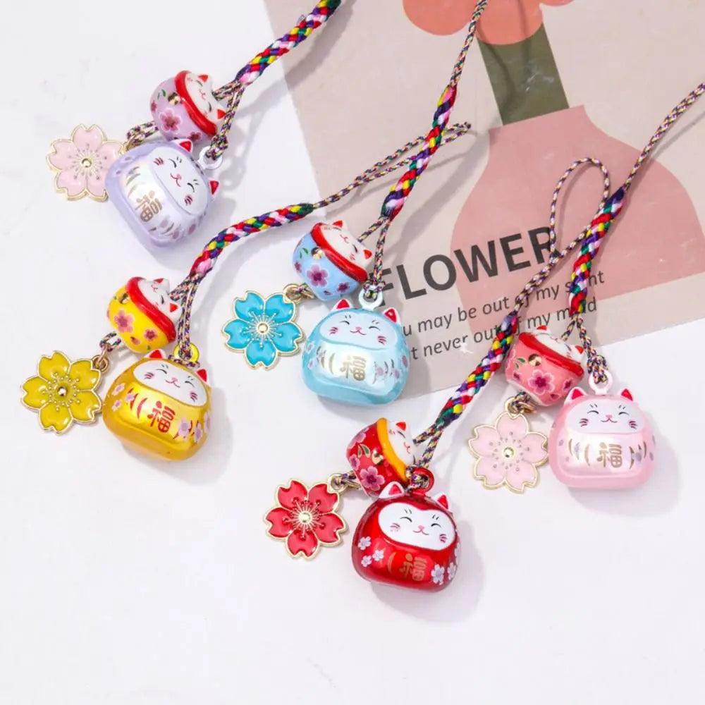 Unique Cute Maneki Neko Key Chain Cherry Blossom Fantastic Lucky Cat Pendant Ornament Bag Decoration Phone Strap Women Zpaxo