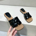 Brown Leather Ladies' Slippers with Exposed Heels Flat Casual Couple Beach Shoes Comfortable Sandals for Women Zpaxo 39 black
