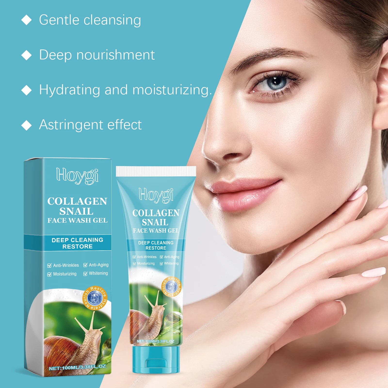 Hoygi Collagen Snail Cleansing Gel – Pore Minimizing Cleanser Facial Cleansing Gel Zpaxo