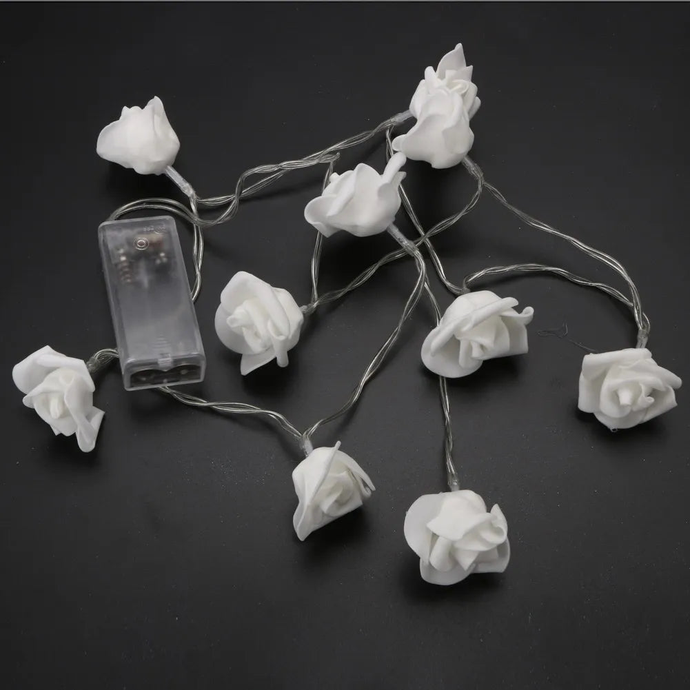 1 2M Artificial White Rose Fairy String Lights Battery