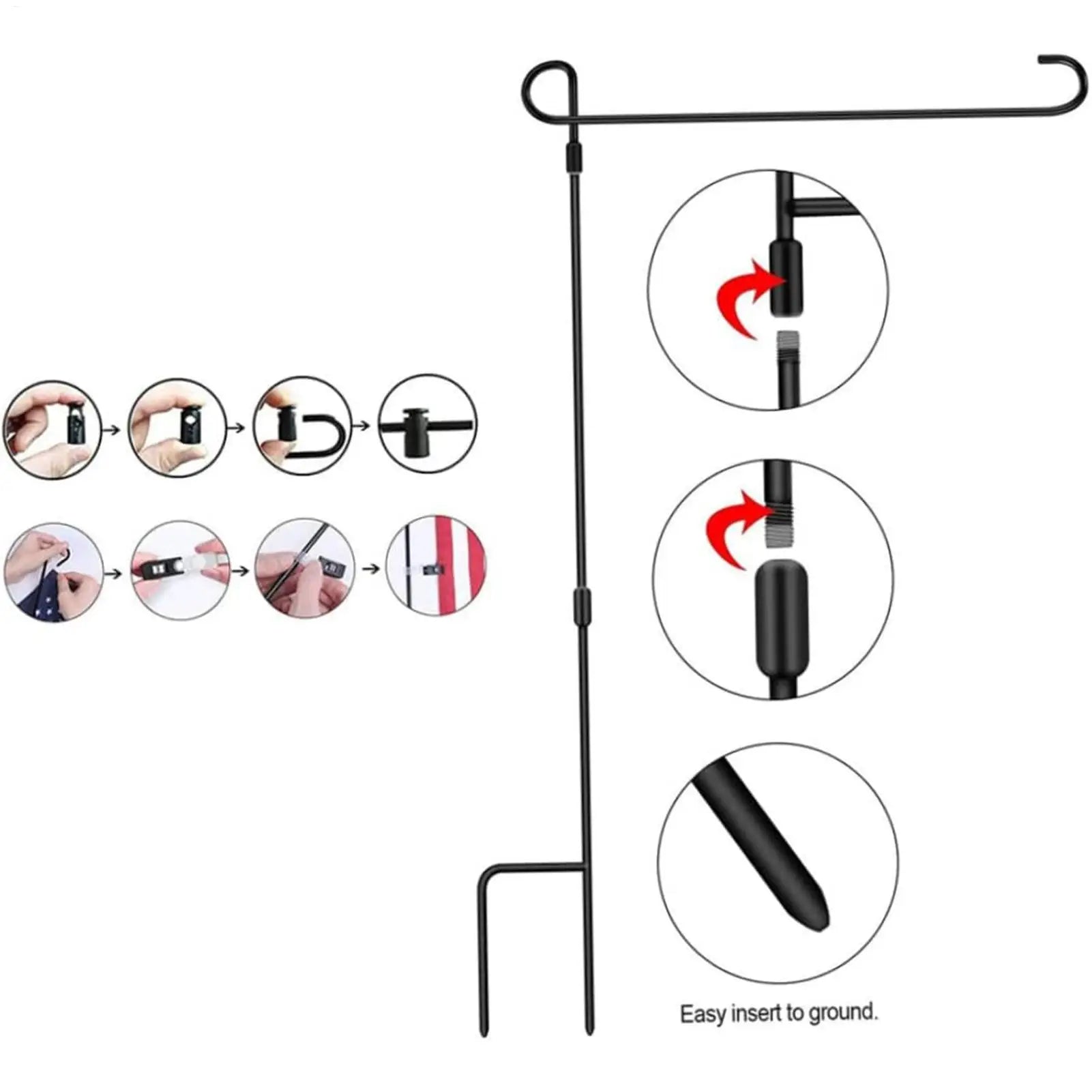 Garden Flag Holder Heavy Duty Metal Stand Windproof Clips Outdoor