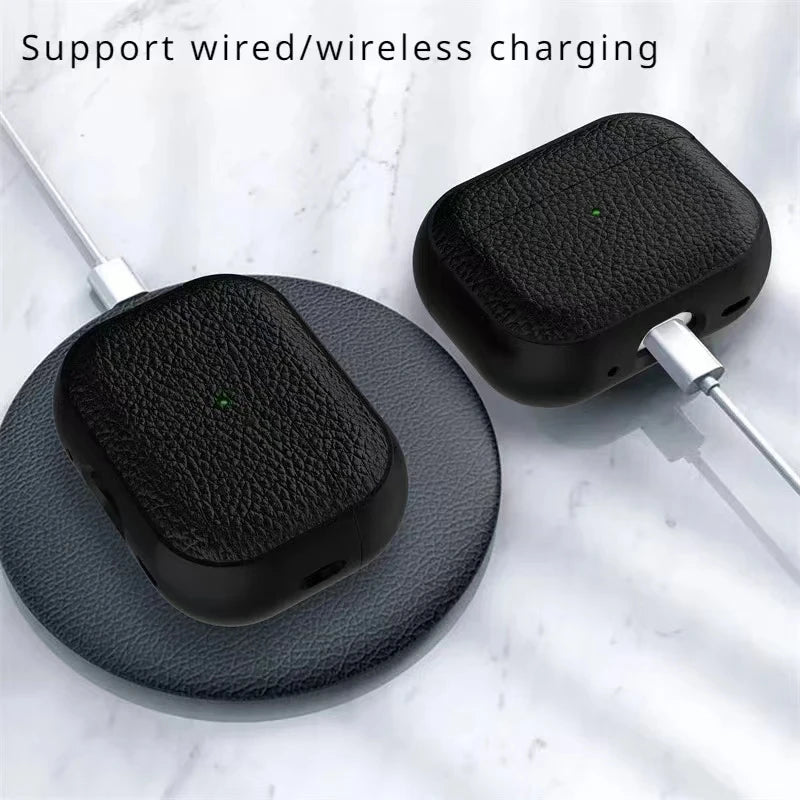 Case For Air Pods 4 3 2 1 Shell PU Leather Grain Case With Keyring Hook Wireless Headphones Accessoris For AirPods Pro 1 2 Cover Zpaxo