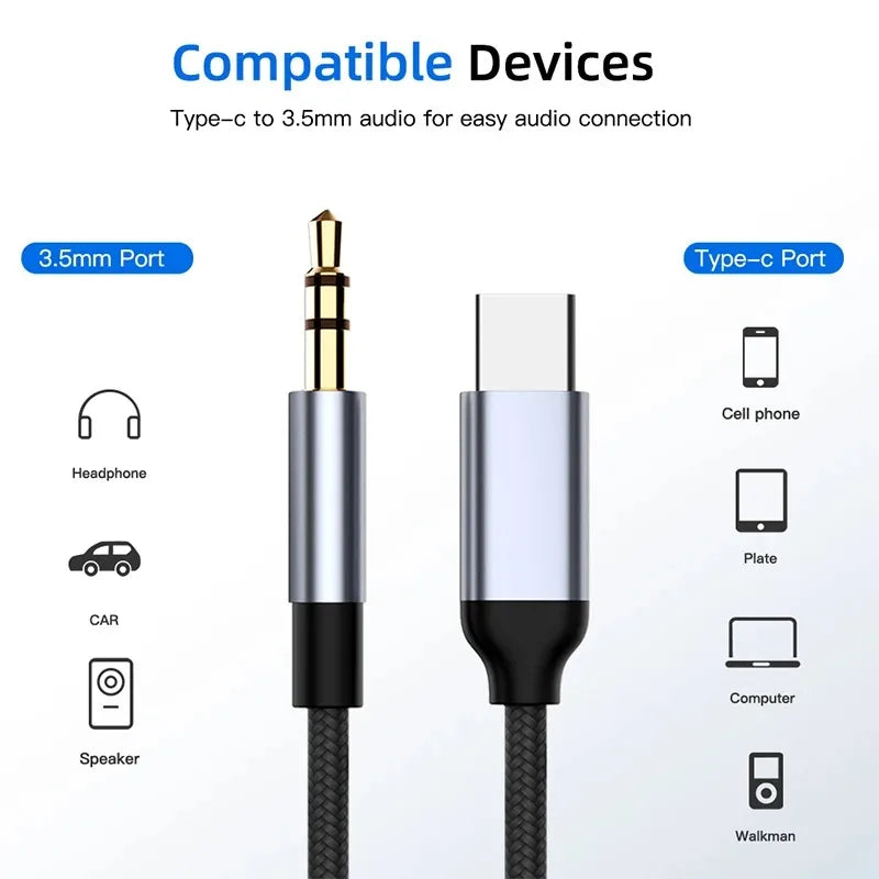 C Jack Audio Adapter Aux Cable Iphone Xiaomi Huawei Car Speaker