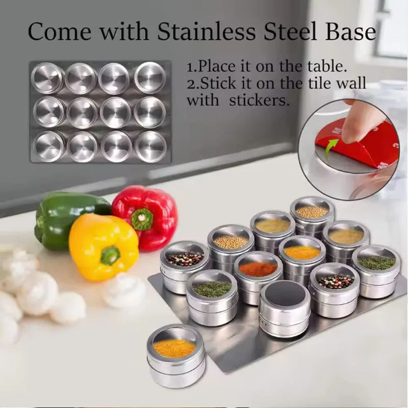 Magnetic Spice Jar Stainless Steel Tins Pepper Spray Tools Seasoning
