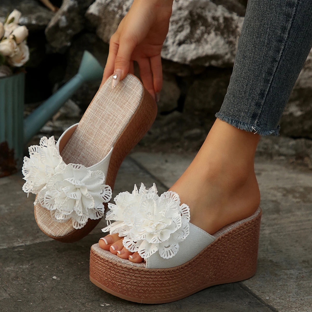 Women Wedges Sandals Summer Beach Platform Shoes Lightweight Flower Zpaxo