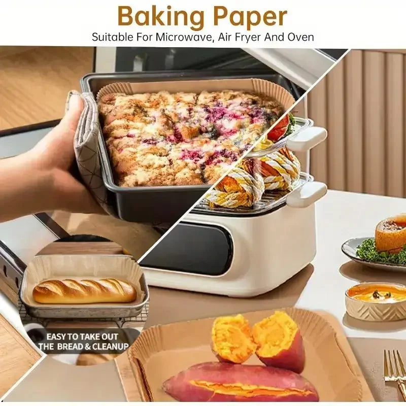 Disposable Air Fryer Liners Non-Stick Parchment Paper Rectangular Brown Heat Resistant for Baking and Frying Kitchen Essential Zpaxo