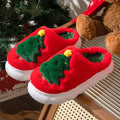 Christmas Themed Plush Slippers Women Men Cozy Home Winter Indoor