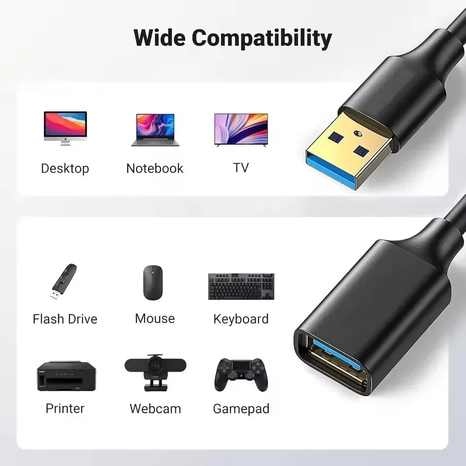High Speed USB 3.0 Extension Cable 3/2/1M Data Sync Extender Cord for Smart TV PS4 Xbox - Fast Transfer USB 3.0 Cable Zpaxo