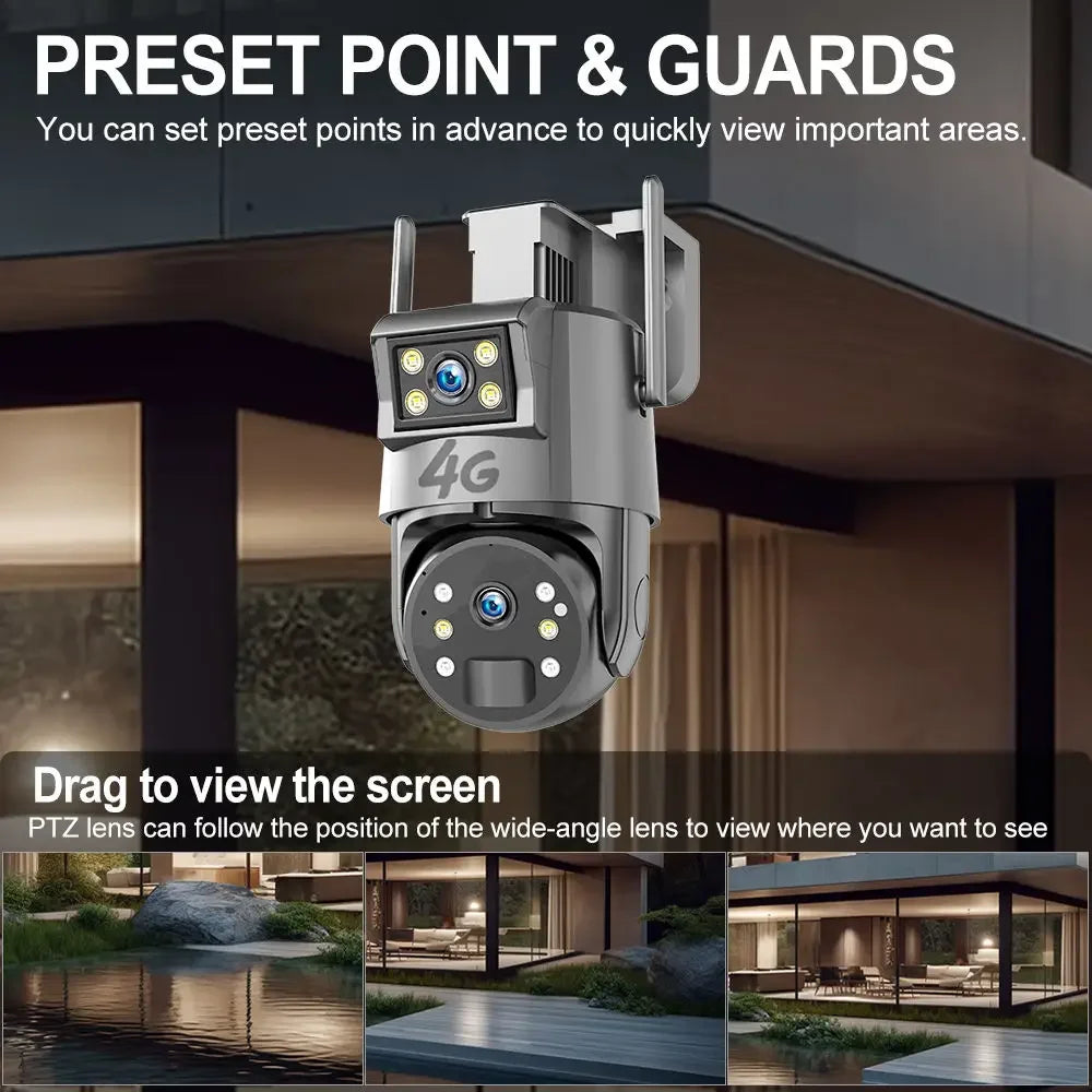 Outdoor Solar Dual Lens Lights 4G/WIFI Alarm Outdoor Security 1080P Camera Lamp 10000mAh Battery PTZ Motion Detect for Wall Zpaxo