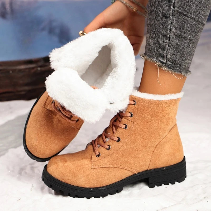 Snow Low Heels Short Boots Women Platform Ladies Shoes Plush Keep Zpaxo Brown 40