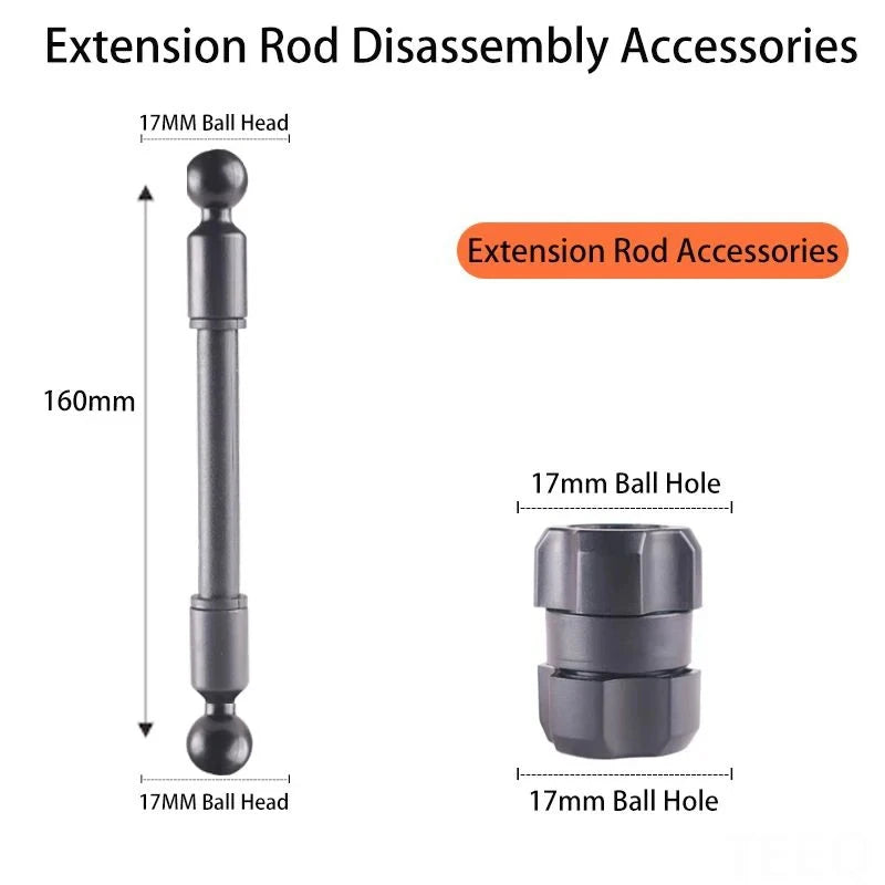 Dual Ball Head Extension Rod Car Phone Mount Accessory Adjustable