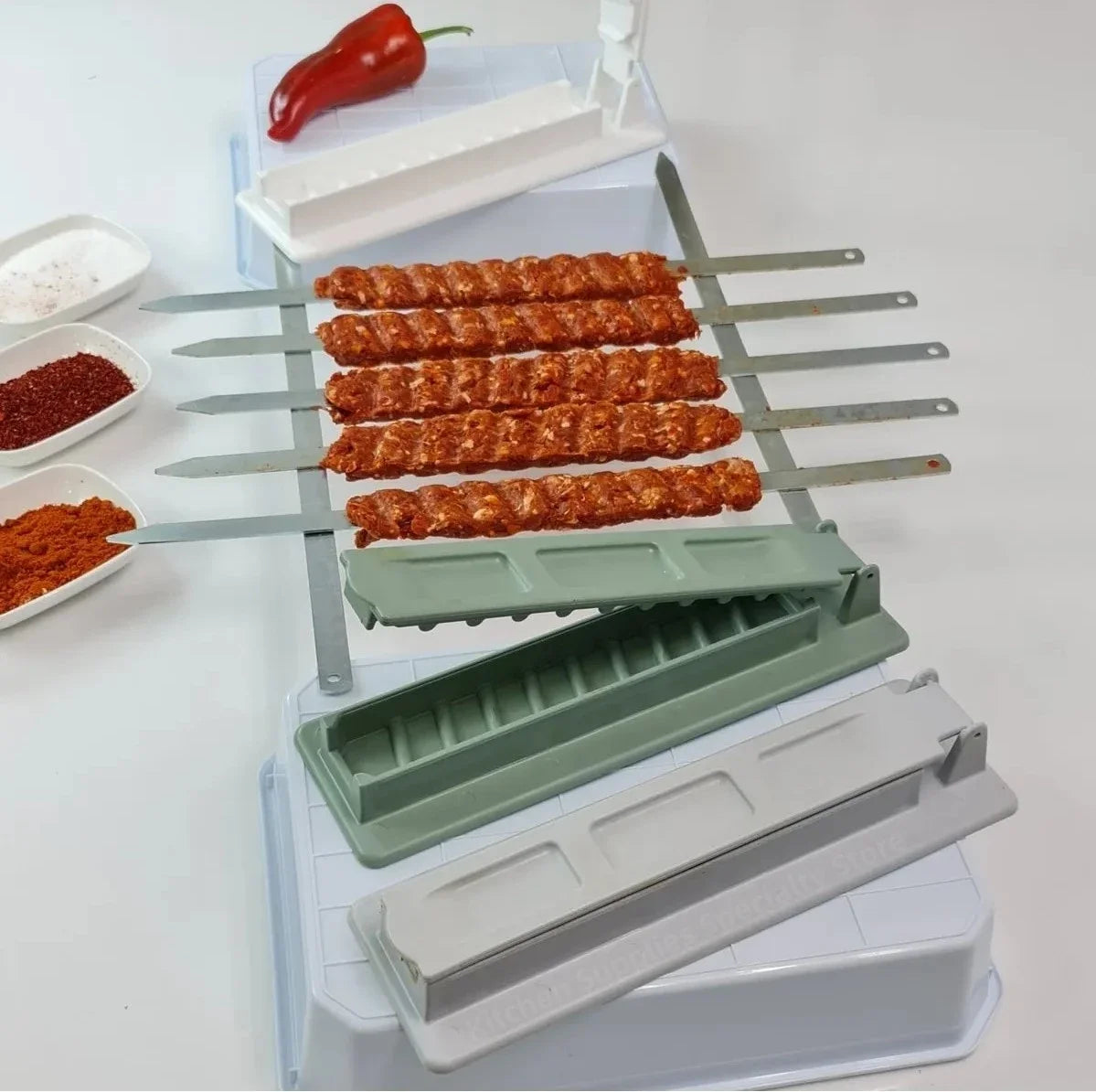 Single Row Kebab Maker Bbq Meat Skewer Machine Press Reusable Plastic