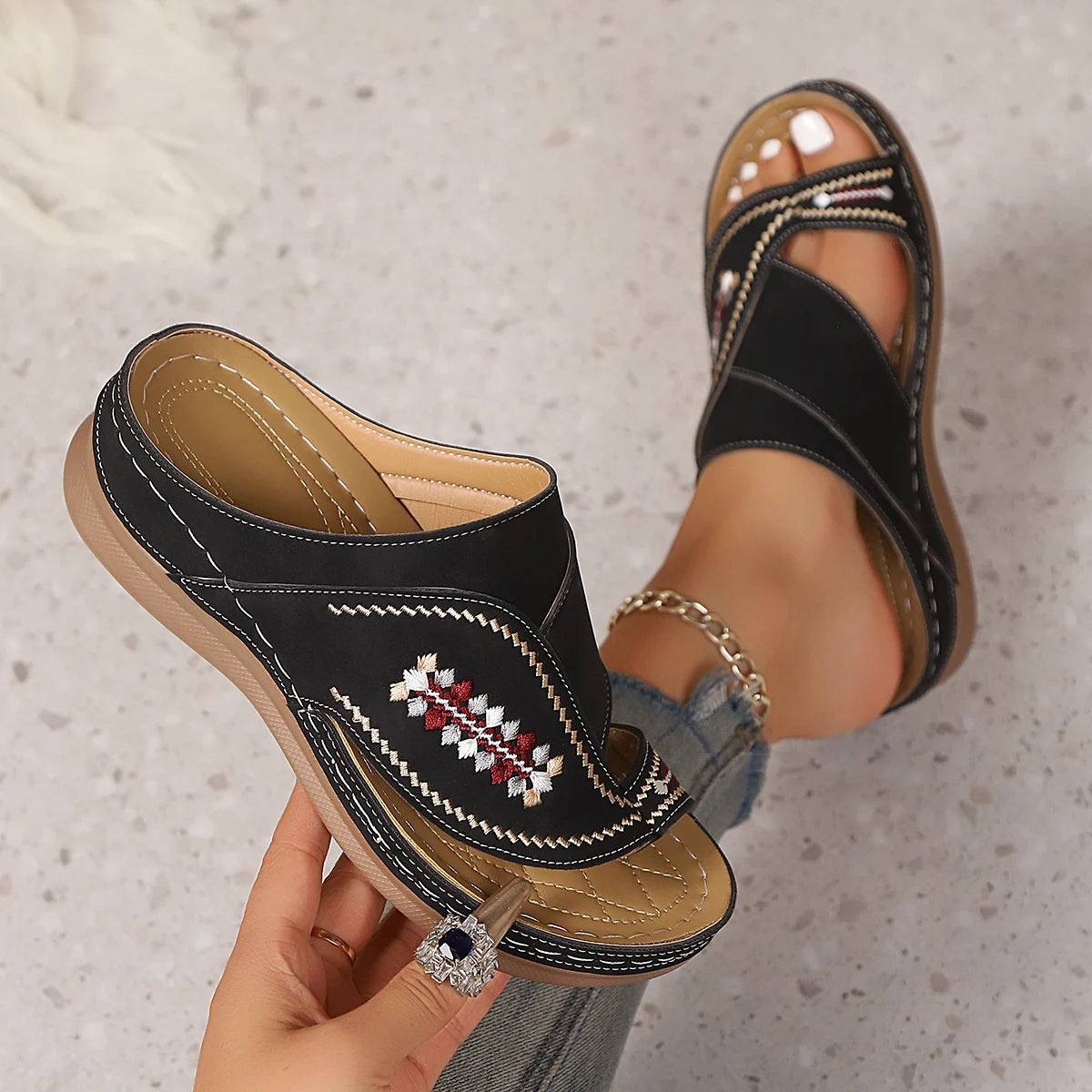 Women Slippers Summer Hollow Out Platform Casual Thick Heel Sandals Zpaxo black 42