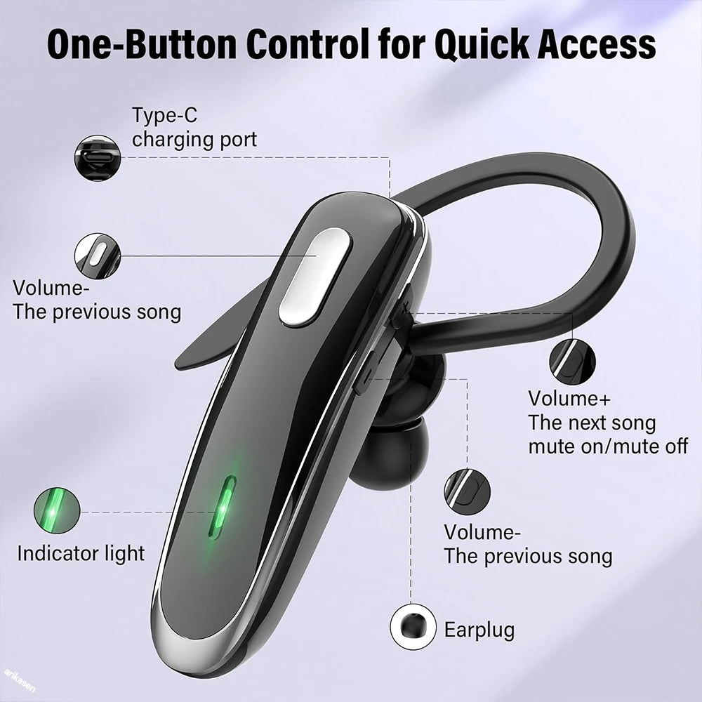 Wireless Bluetooth Headset V5 4 Earpiece Built-in Dual ENC Mic 10Hrs