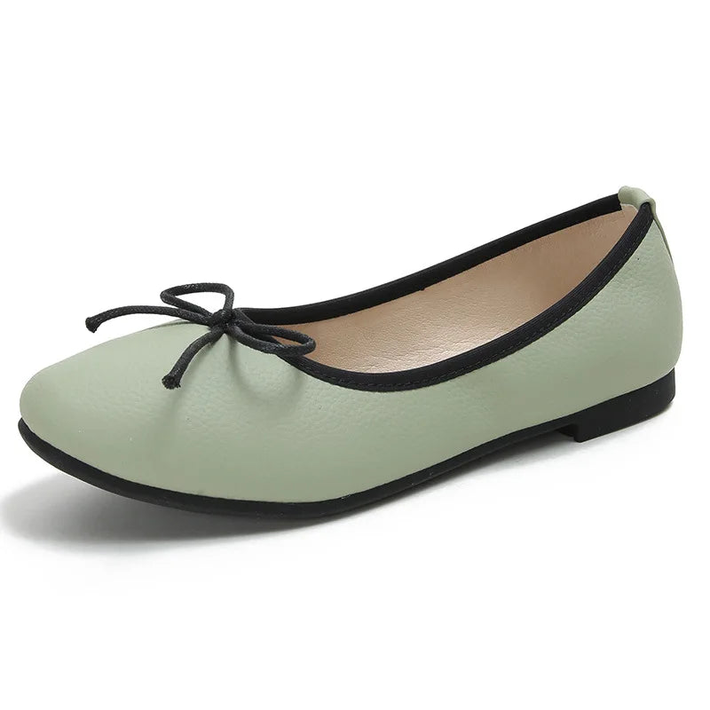 Large Flat Women's Shoes Spring Summer Gentle Bow Square Shallow Flat Soft Ballet Single Shoe for Women Shoes Ladies Black Zpaxo Green 37