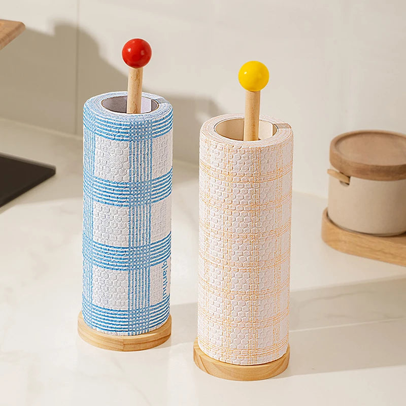 Kitchen Wooden Roll Paper Towel Holder Bathroom Tissue Vertical Stand