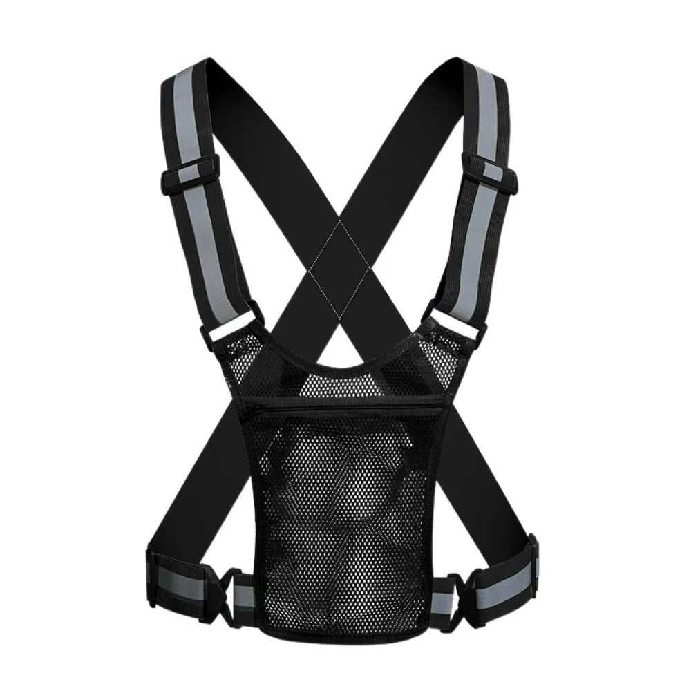 Elastic Cycling Reflective Vest with Phone Pouch Adjustable Motorcycle Riding Waistcoat Mesh Breathable Traffic Safety Vest Zpaxo Black