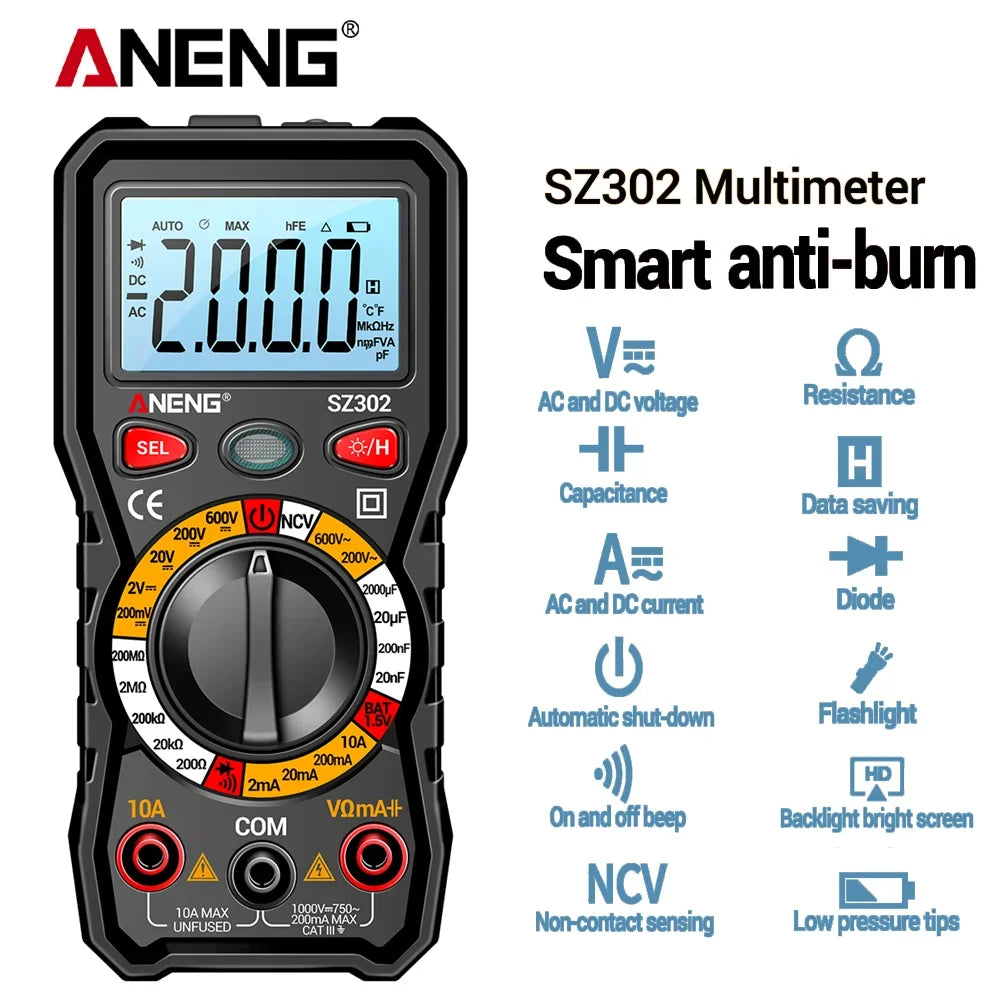 ANENG SZ302 Digital Automatic Tester NCV Detector Resistance Ohm