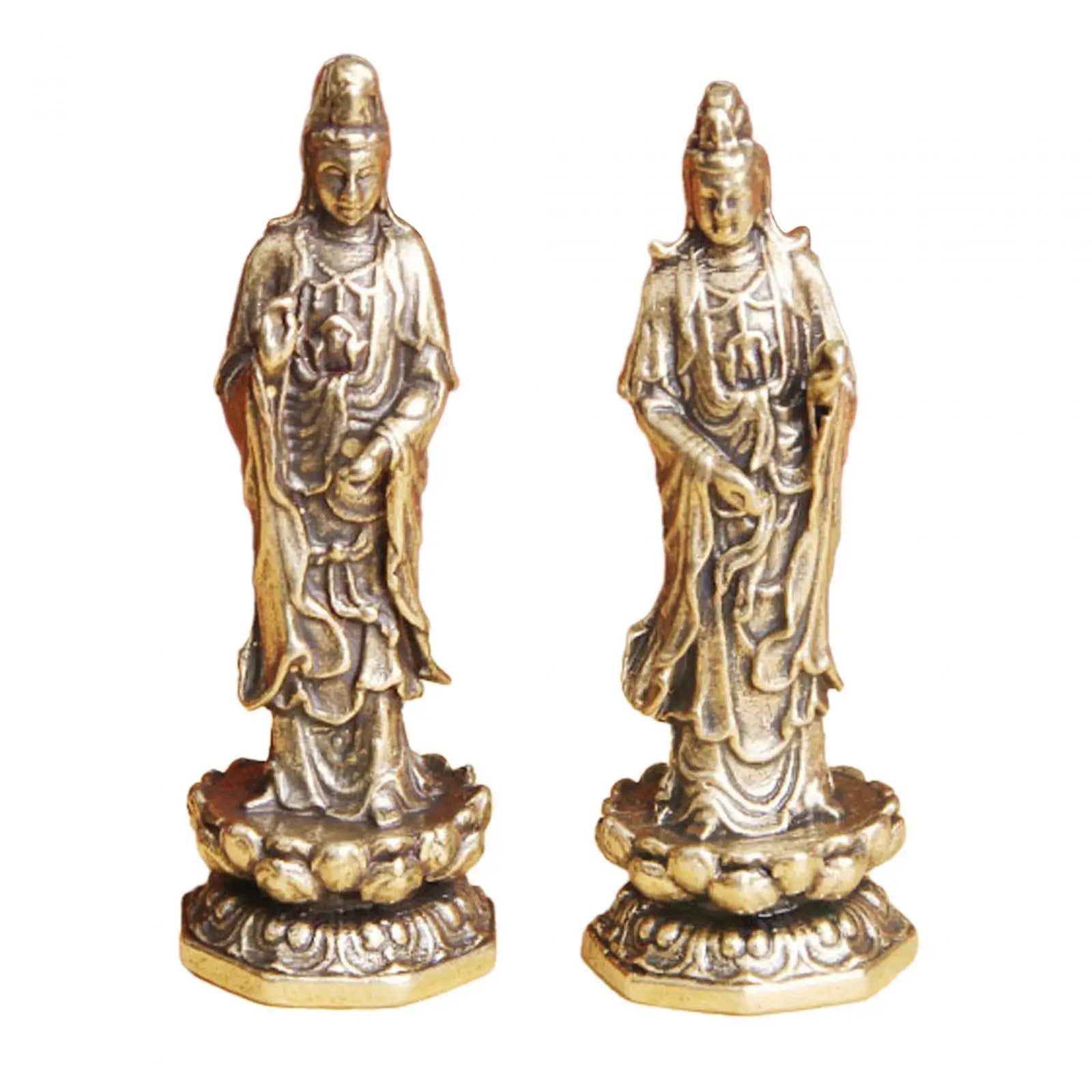 Mini Brass Guan Yin Lotus Statue | Feng Shui Figurine Decor Brass Figurine Statue Zpaxo
