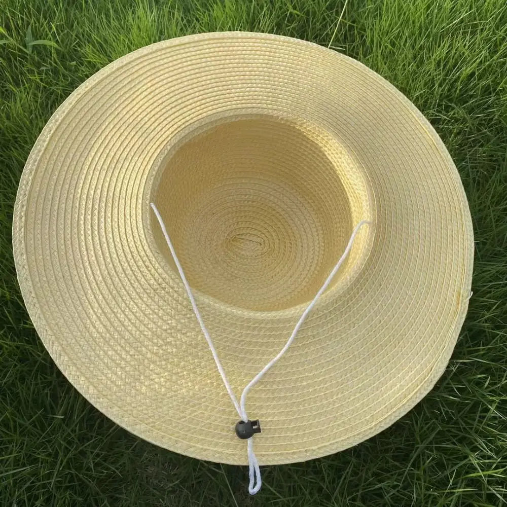 Summer Simple Straw Hats Women Men Wide Brim Beach Sun Hat Uv Protection Fishing Caps Farm Straw Hat With Windproof Rope Panama Zpaxo