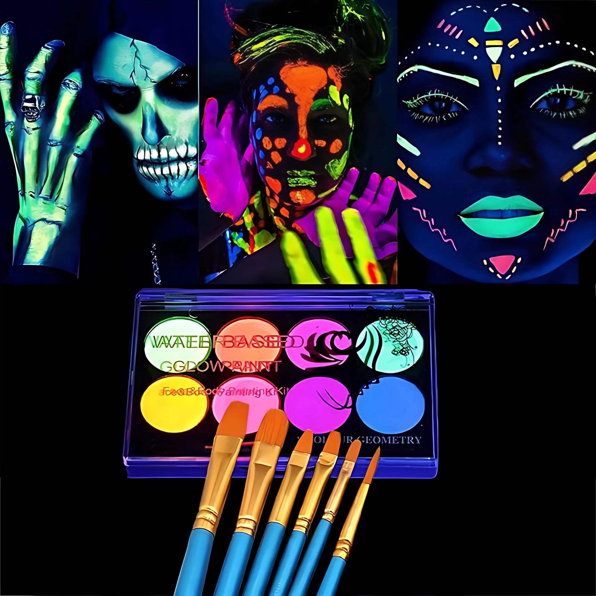 8 Colors Neon Glow Dark Face Body Paint Set-water Activated Painting Zpaxo