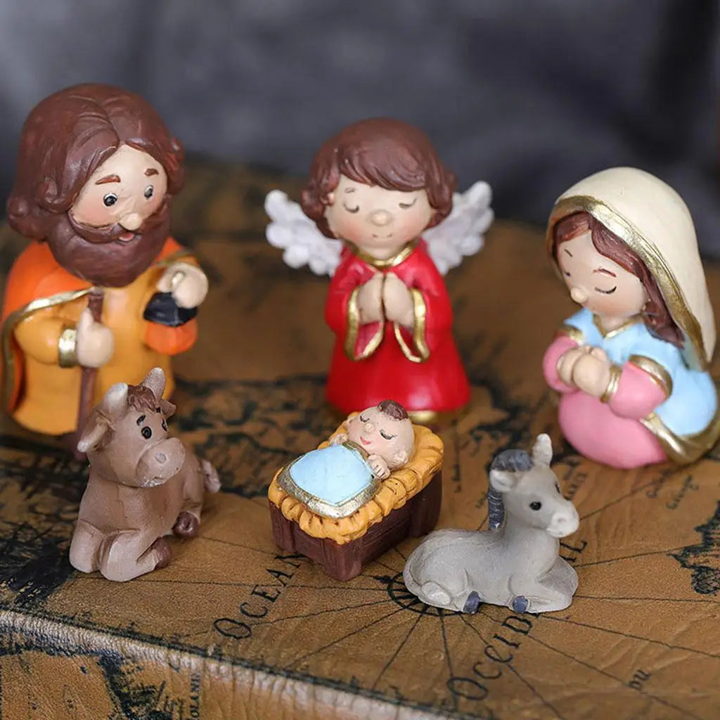 Holy Family Nativity Figurines Manger Miniatures Statue Table Baby Zpaxo