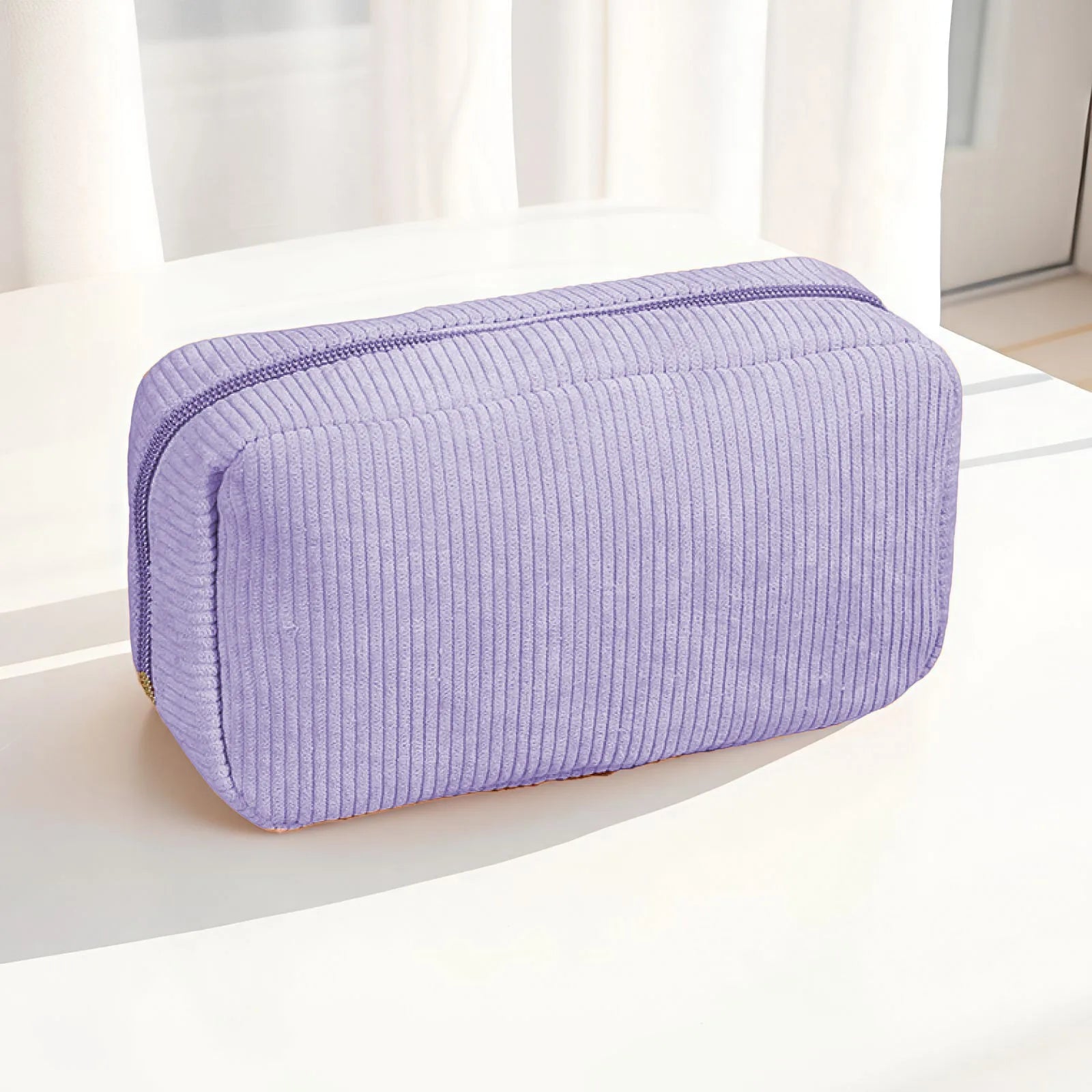 Corduroy Cosmetic Bag – Travel Makeup & Toiletry Organizer Pouch Cosmetic Travel Bag Zpaxo Light Purple