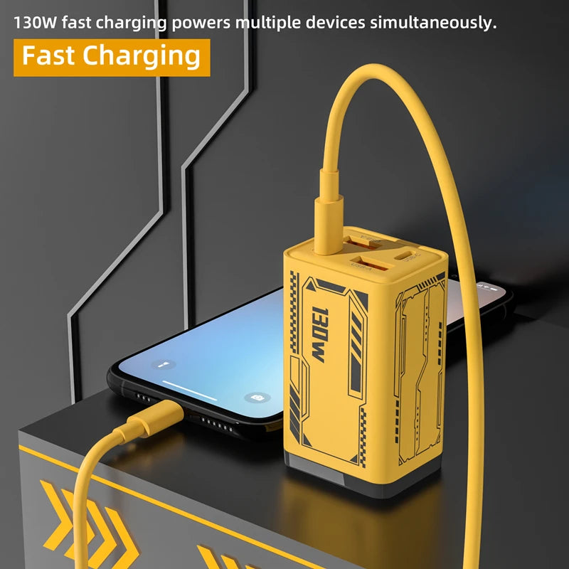 130W 4 Ports 2USB+2PD Gan Charger Quick Charge EU US UK USB-C QC 3 0