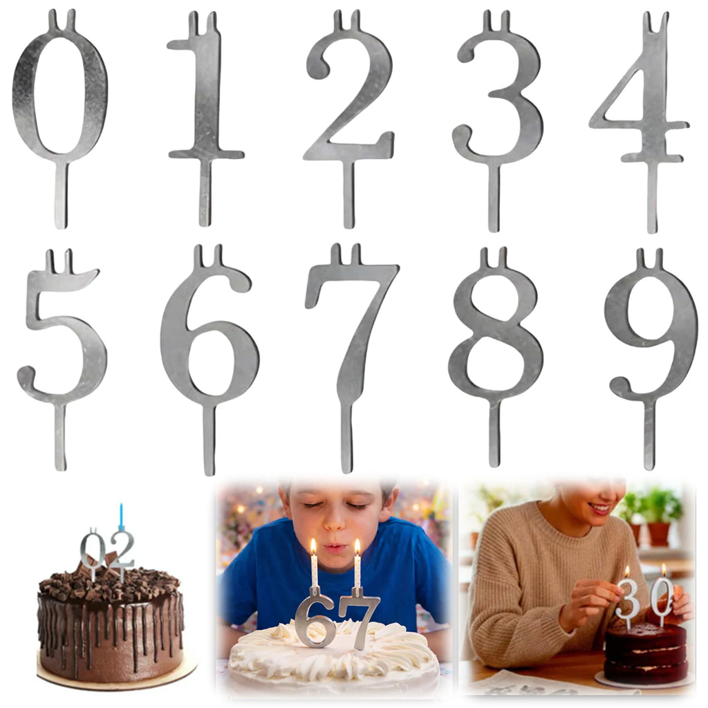 Reusable Digital Birthday Cake Candle Holders Stainless Steel Numeric