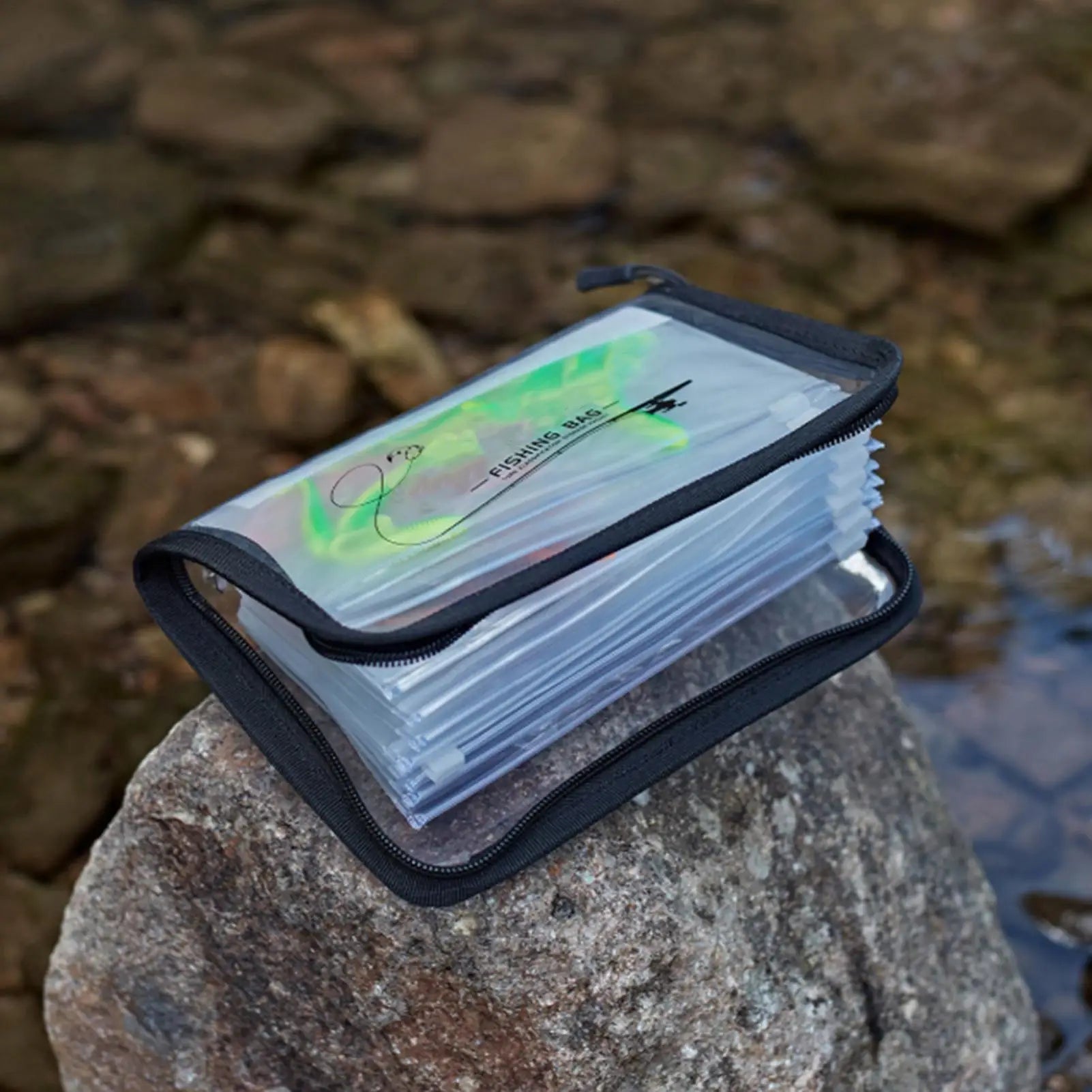 Fishing Bait Bag 10-Page Pvc Ring-Binder Clear Lure Organizer Fishing Tackle Holder for Boat Beach Shore Lake River Pond Zpaxo