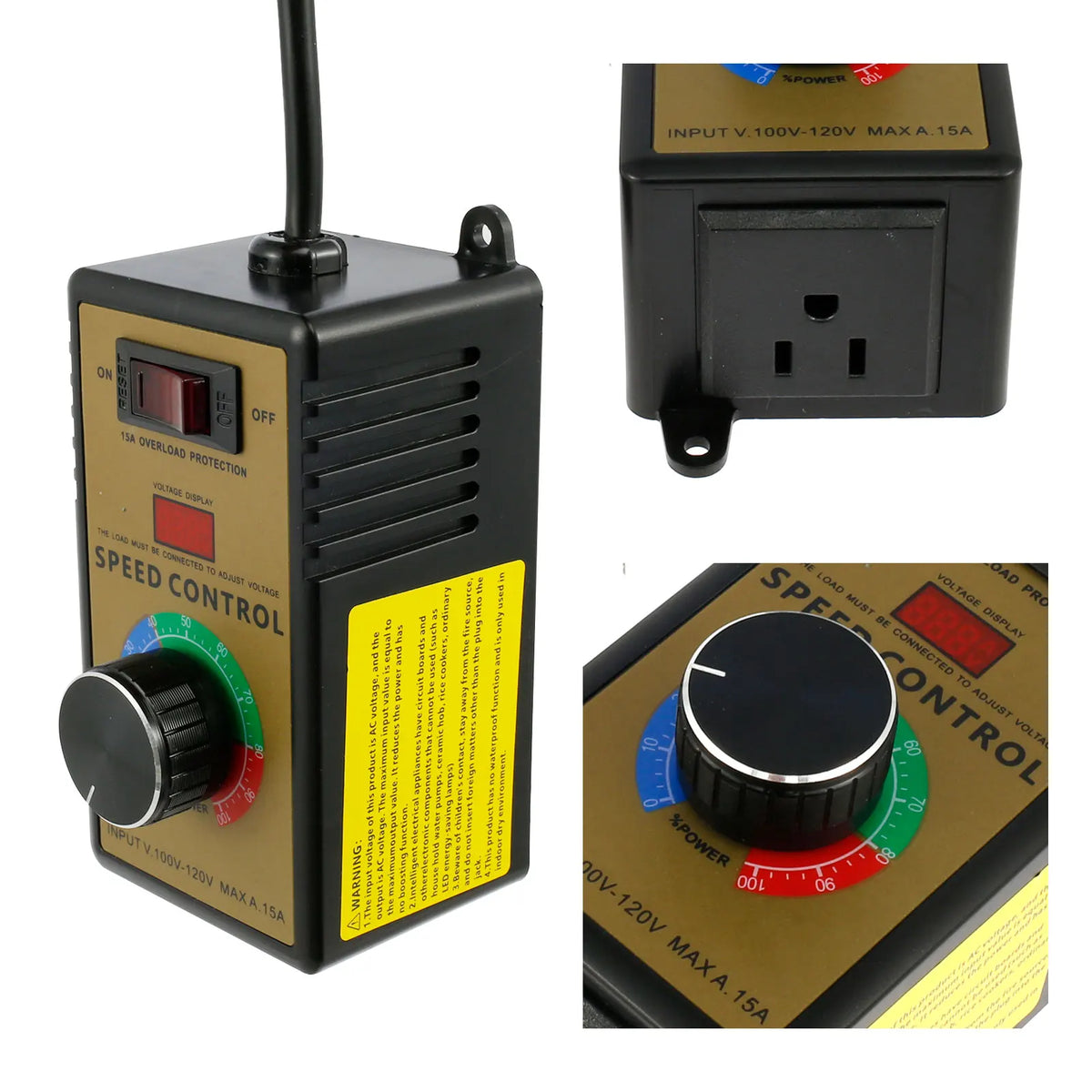 4000W Motor Speed Controller 110-120V 15A Motor Speed Voltage Regulator US Variable Speed Switch Safe for Electric Angle Grinder Zpaxo