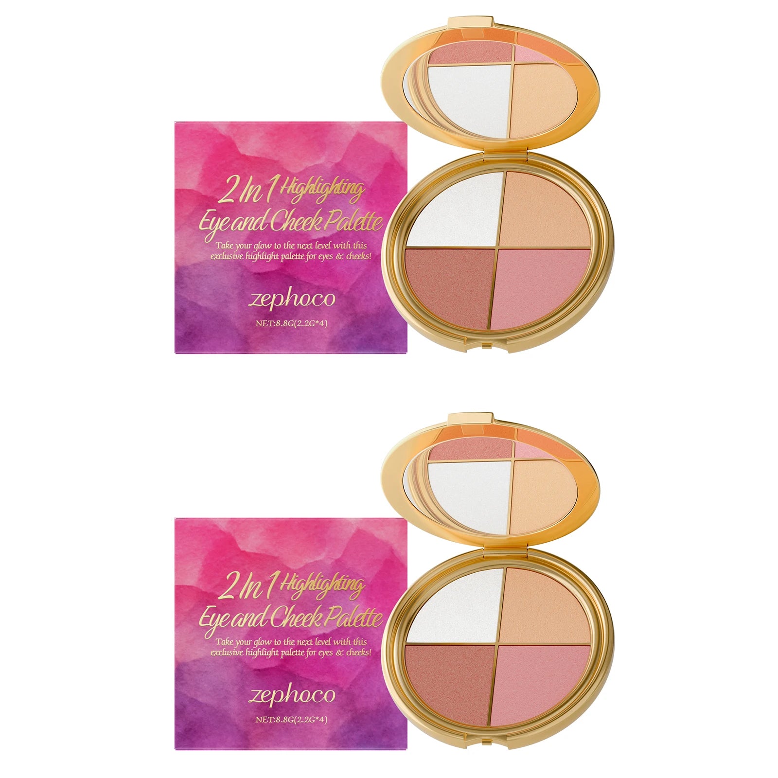 Eelhope 3-In-1 Highlighter Eyeshadow & Blush Face Palette Face Makeup Palette Zpaxo 17.6g boxed